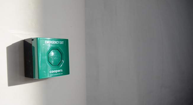 Emergency button next to fire curtain