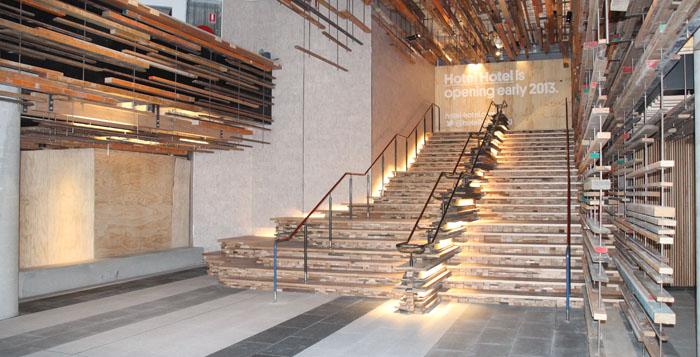 An open stairway in a hotel