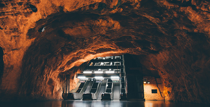 Underground city escalators
