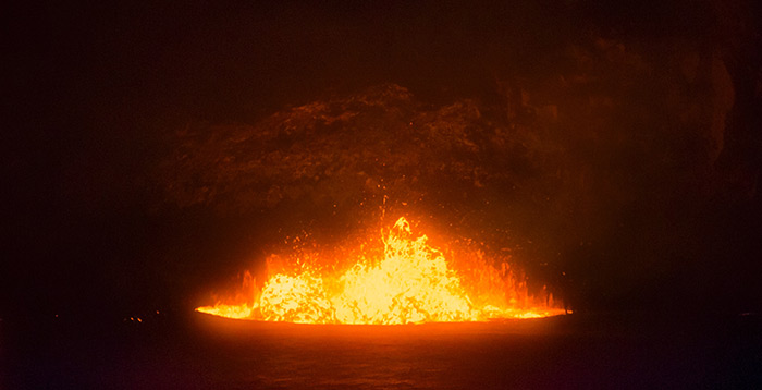 Fire inside a volcano