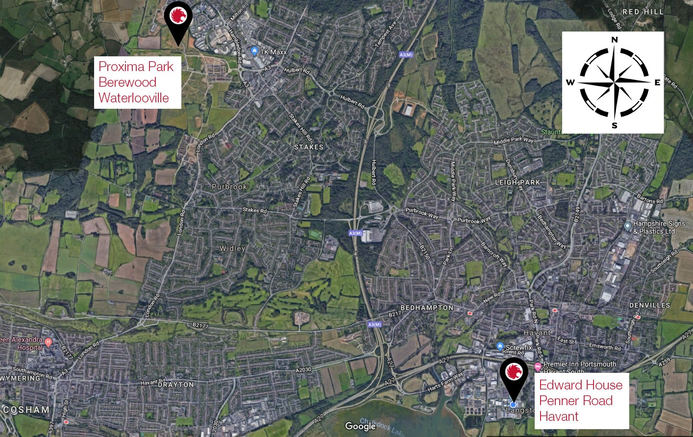 Map showing where Coopers Fire new offices will be in Waterlooville