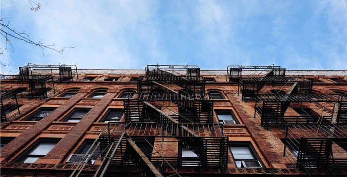 Fire curtains in a tall residential building